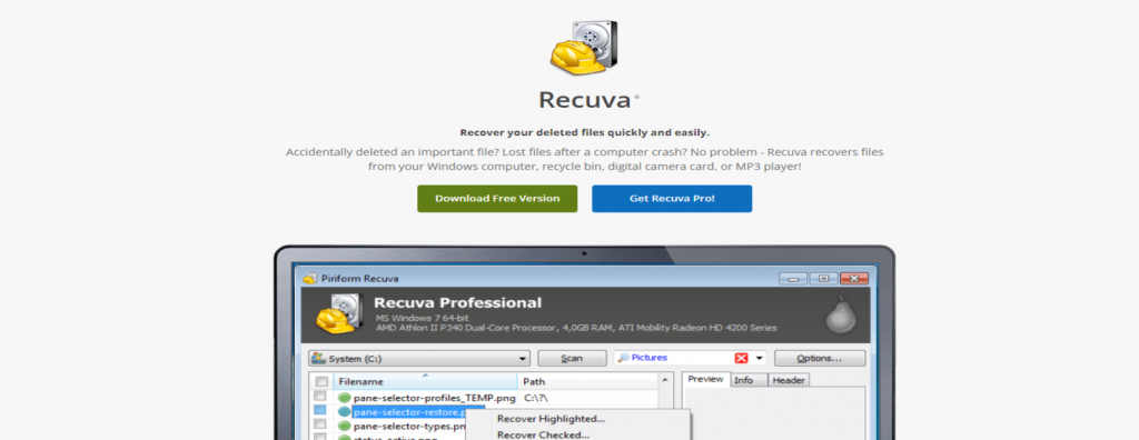 Site officiel de Recuva