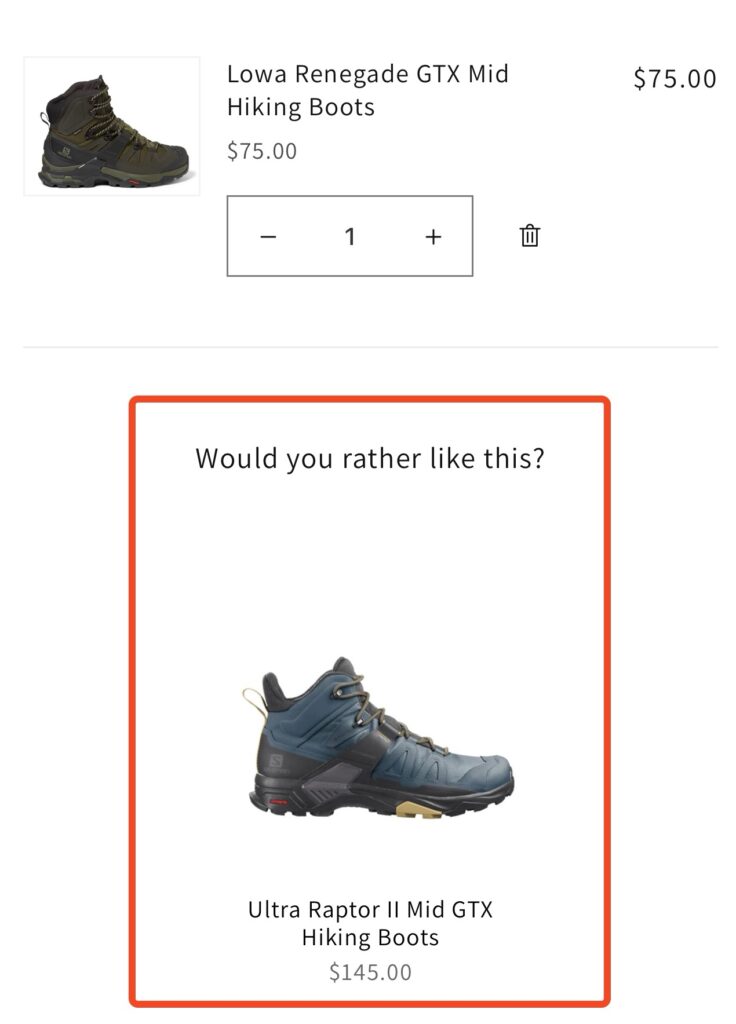 Suggestion de montée en gamme pour une paire de chaussures de randonnée, avec une alternative plus chère recommandée