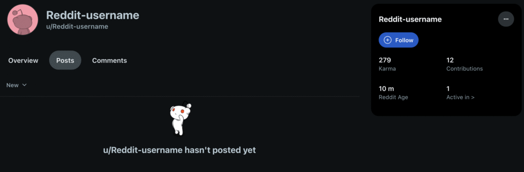 Un exemple de page de profil Reddit