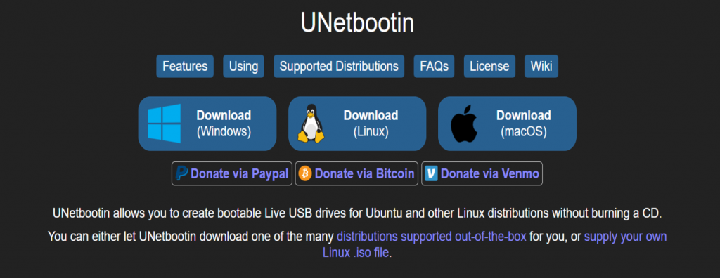 Page UNetbootin sur GitHub