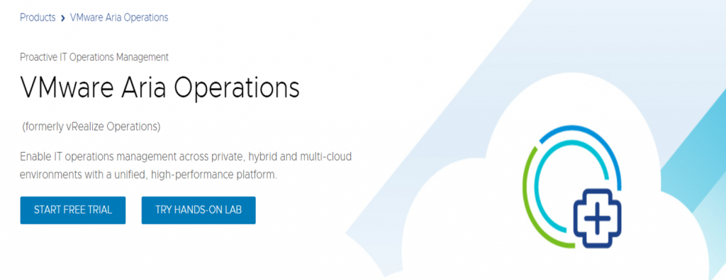 Page d’accueil officielle de VMware Aria Operations