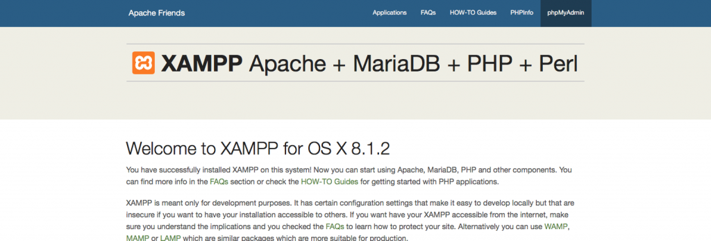 L’emplacement de phpMyAdmin sur votre page d’informations XAMPP.