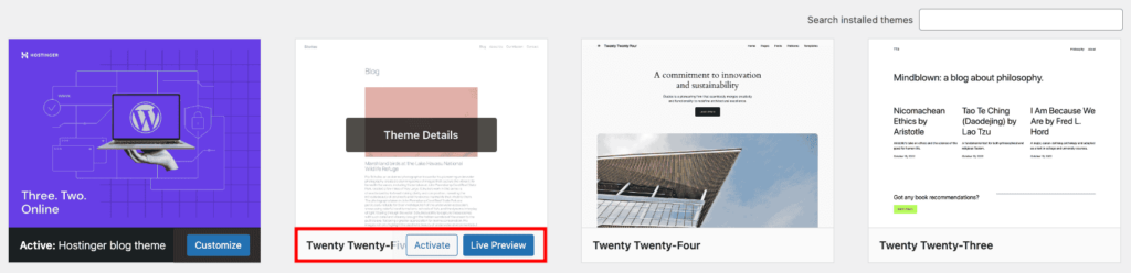 Activez les thèmes WordPress