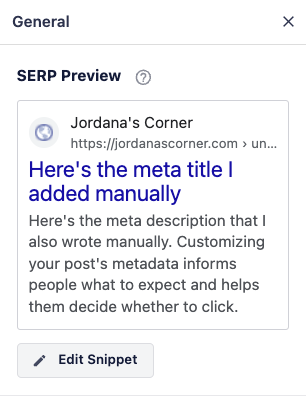 Aperçu de la SERP d’AIOSEO dans l’éditeur WordPress
