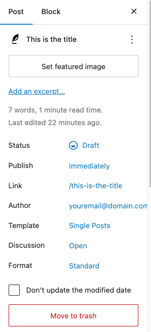 Paramètres des articles WordPress
