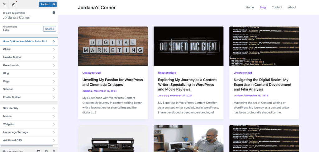 Interface du personnalisateur WordPress
