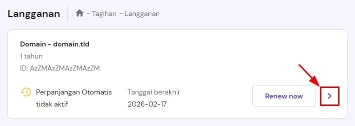 The subscriptions page on the Billing section of hPanel st Hostinger The Enable auto-renew button on the subscription details page 130 / 5,000 Translation results Translation result Halaman langganan di bagian Penagihan di hPanel di Hostinger