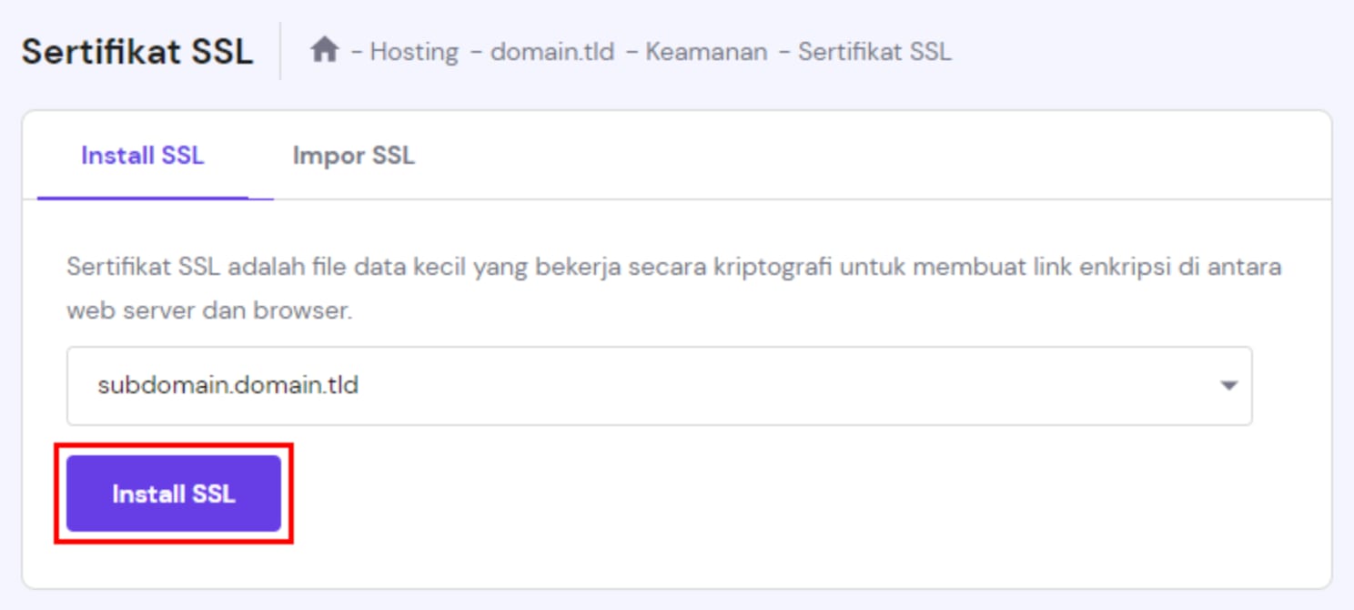 Memasang sertifikat SSL