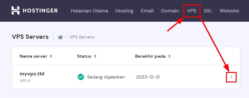 Bagian VPS di hPanel