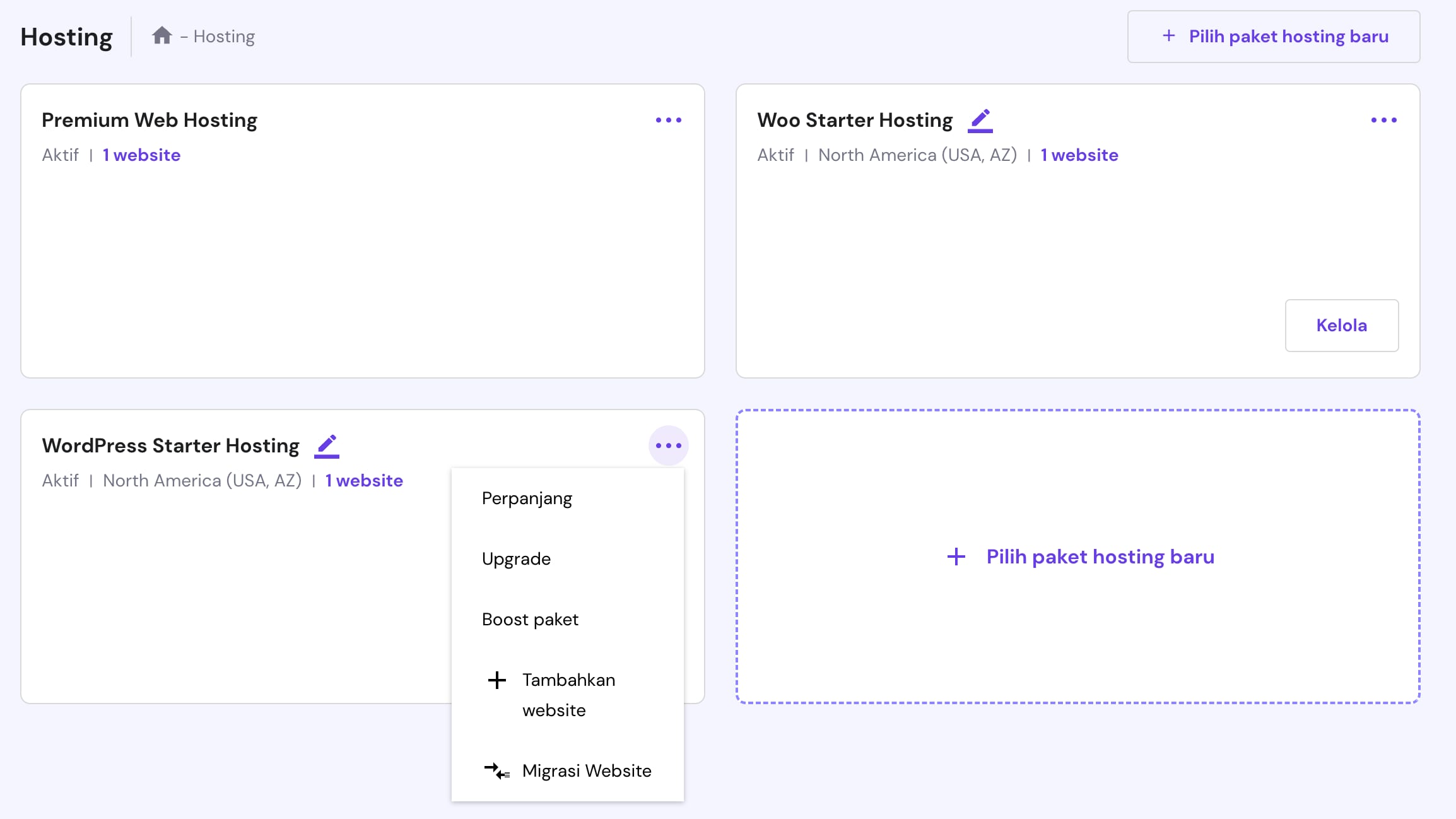 Bagian hosting pada hPanel