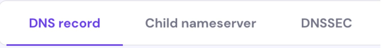 Tab catatan DNS untuk mengelola DNS, Server nama anak, dan DNSSEC untuk domain