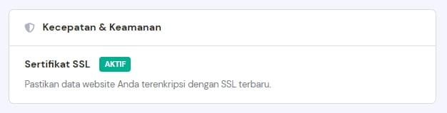 Bagian Kecepatan dan Keamanan di WordPress → Pratinjau → Dashboard