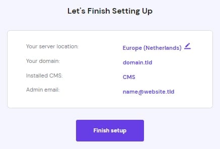 The Finish Setting Up screen of hosting onboarding