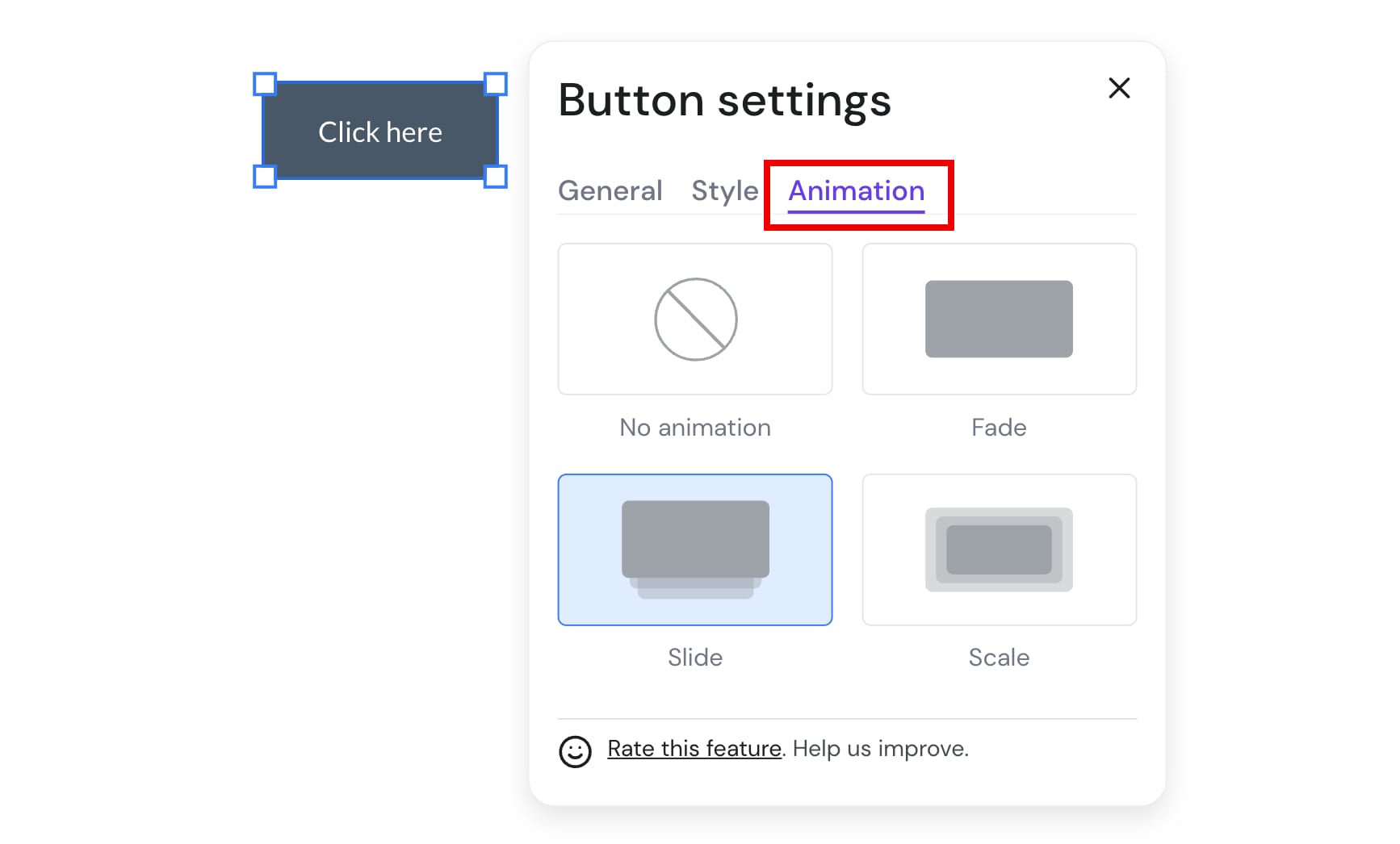 Button animation settings