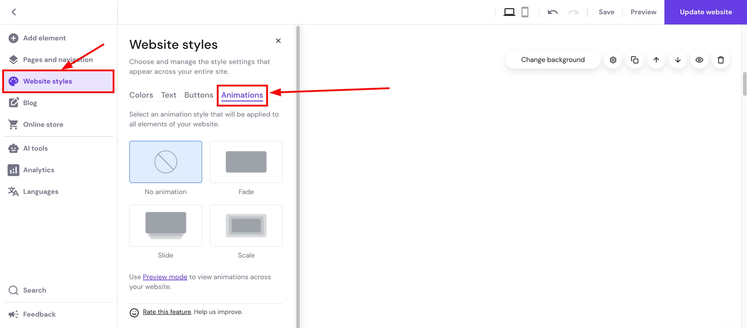 Global animation settings
