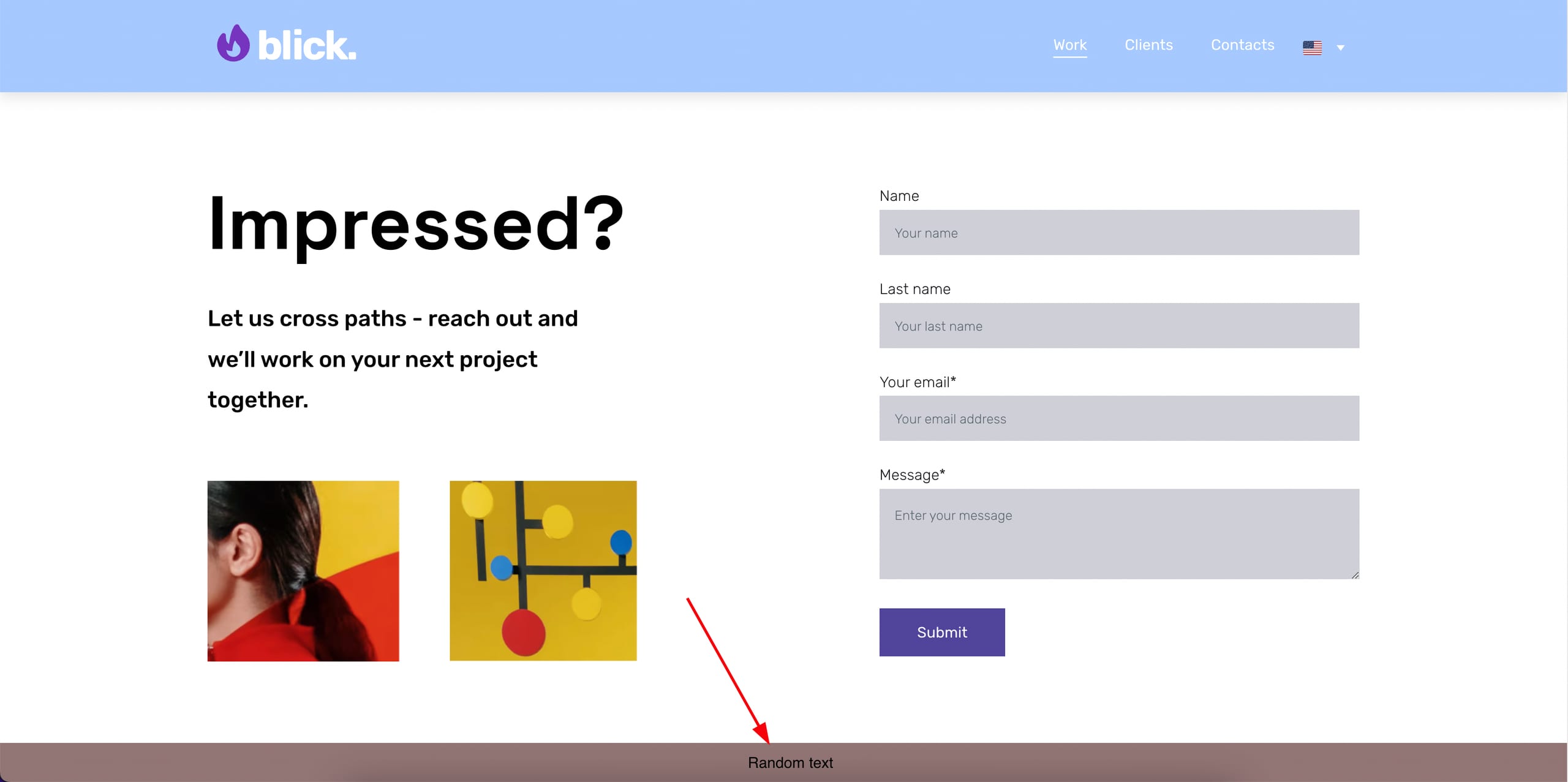 A banner with static text at the bottom of a website