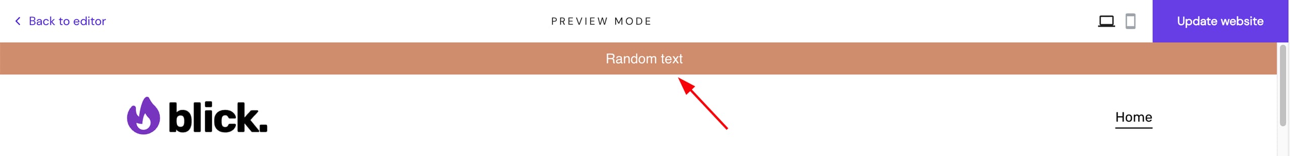 A banner with static text above the website's navigation menu