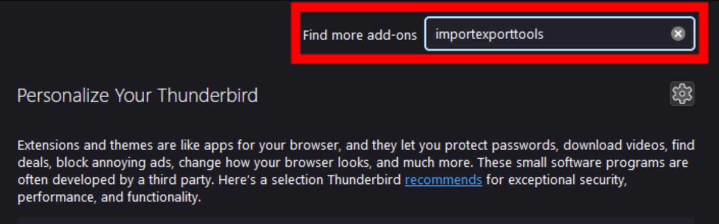 Installing the ImportExportTools NG extension in Thunderbird