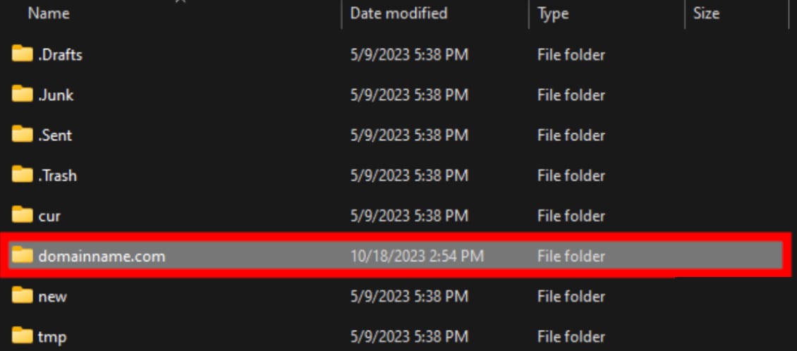 Locating the email backup file