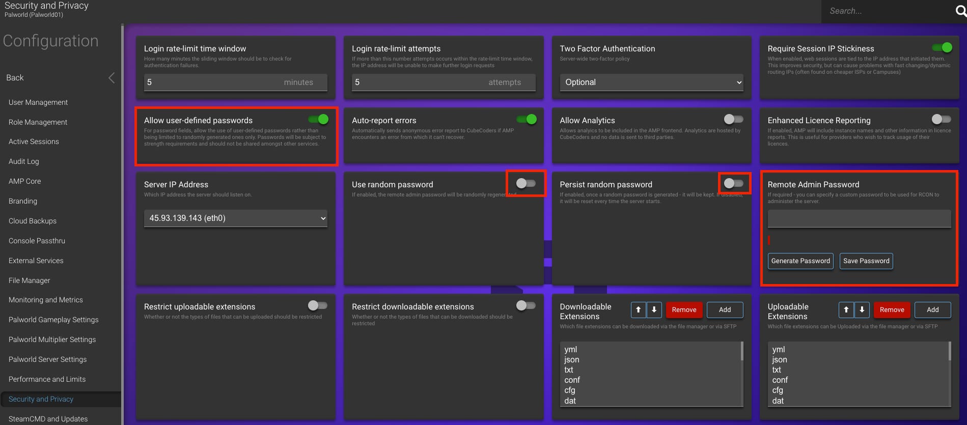 How to change the admin password from Game Panel