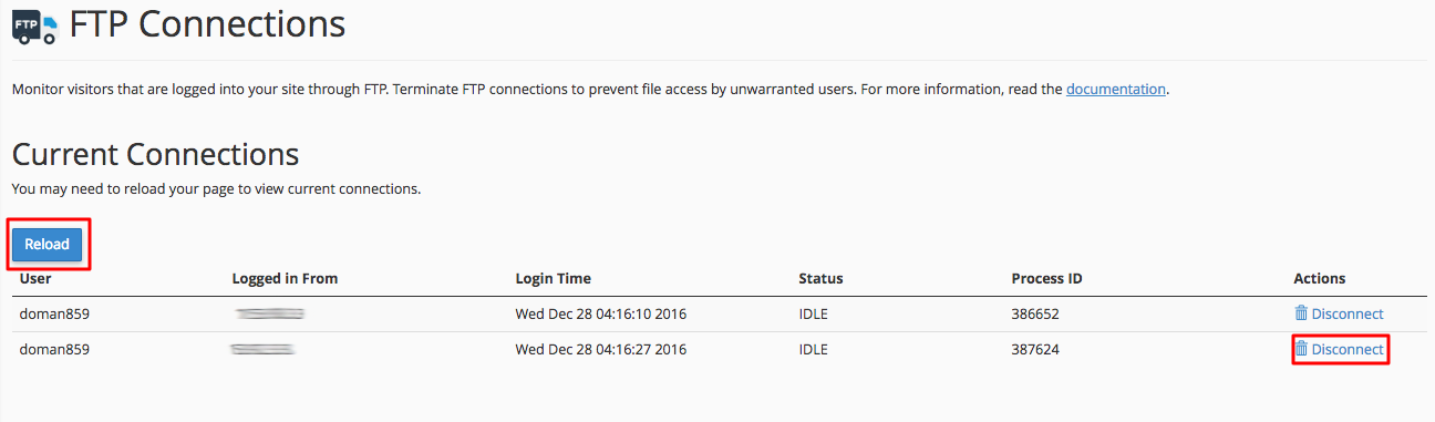 cpanel ftp connections drop