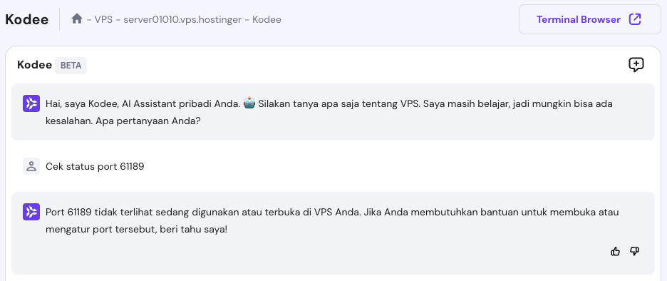 jawaban asisten AI kodee saat ditanya tentang status port