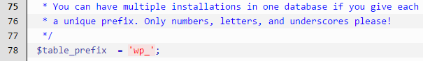 table prefix in wp config