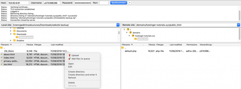 Upload file website via FTP
