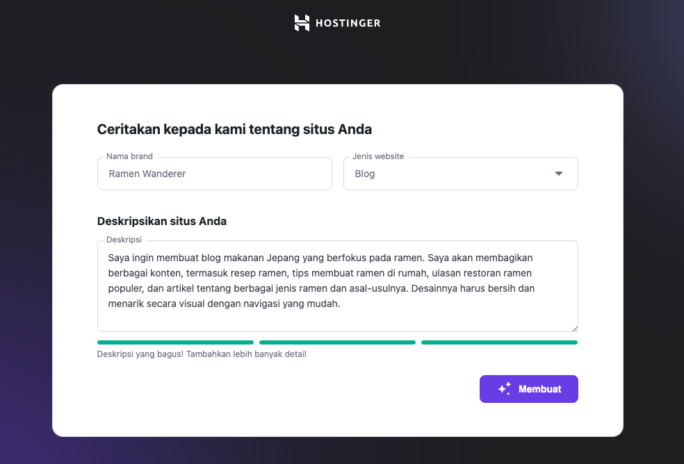 contoh prompt untuk membuat blog ramen menggunakan ai wordpress builder