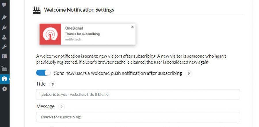 Notifikasi pesan selamat datang