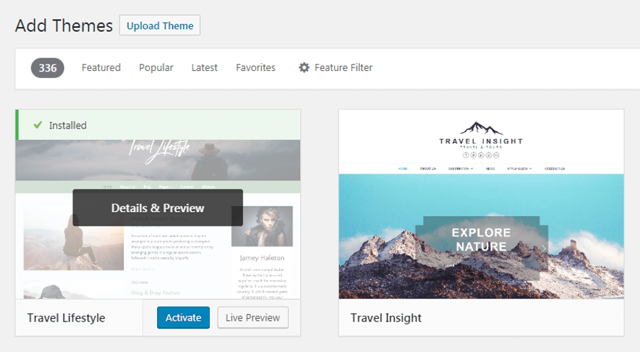 Mengaktifkan tema travel