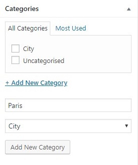 menambah categories melalui visual editor