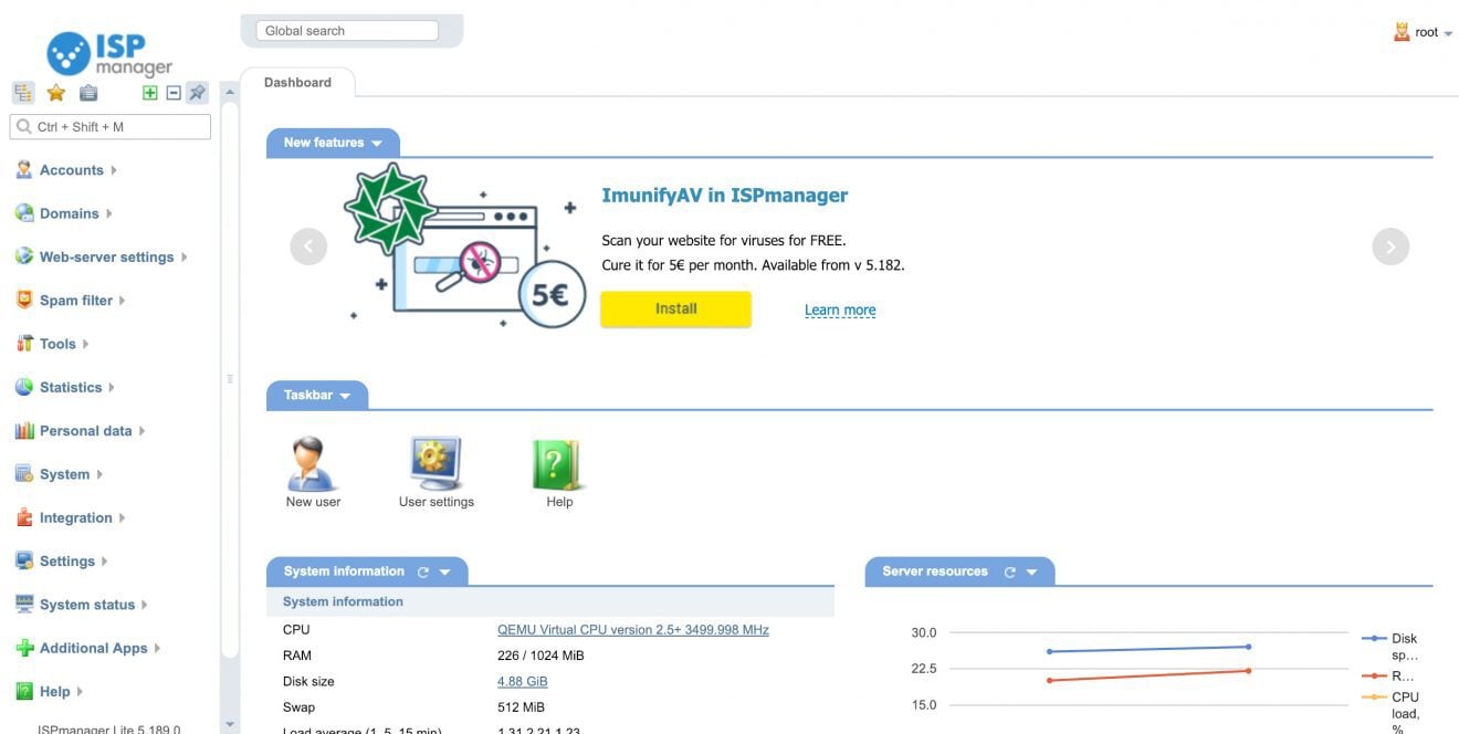 tampilan control panel isp manager