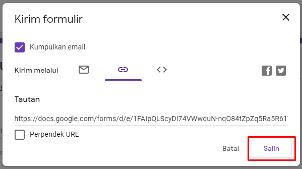 menyalin link setelah buat google form