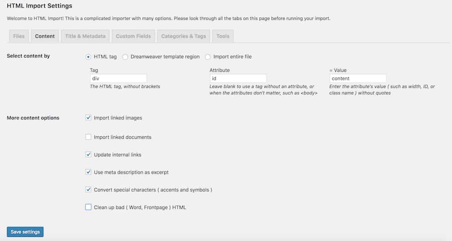 centang konten yang ingin diimpor
