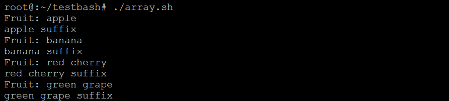 output bash for loop dengan array dan dua operasi