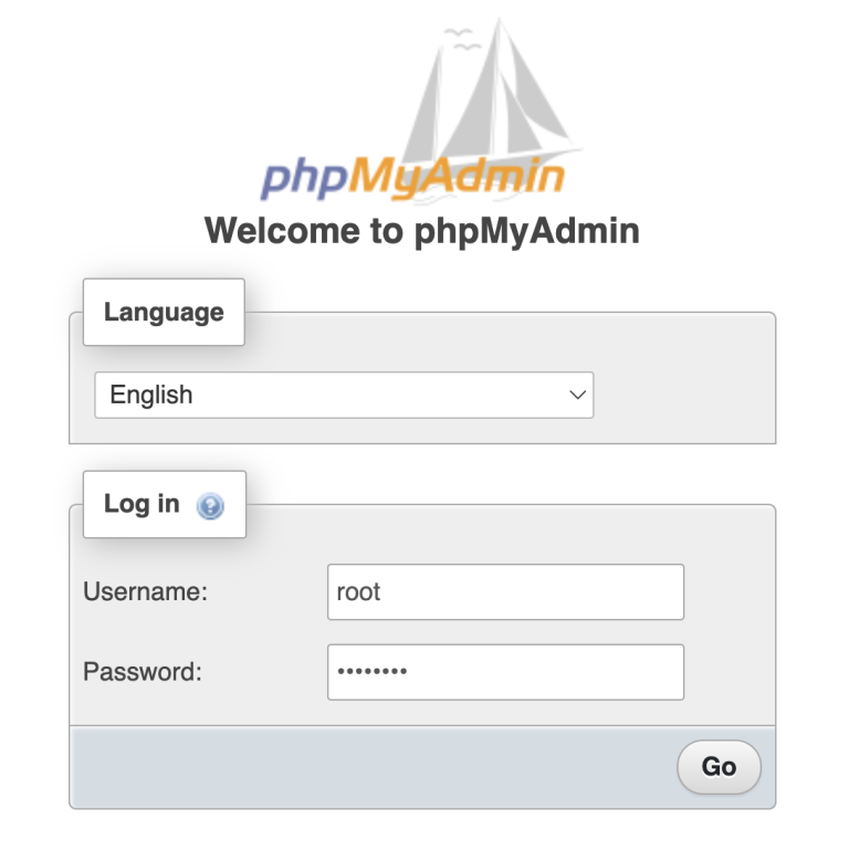 tampilan halaman login phpmyadmin