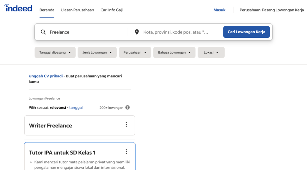 lowongan pekerjaan freelance di indeed