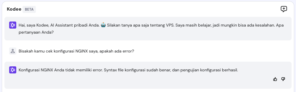 kodee mengecek konfigurasi nginx di vps hpanel