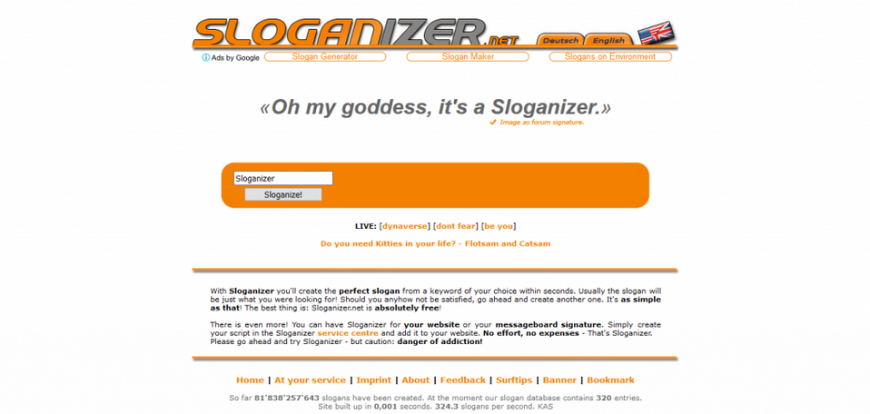membuat slogan website online dengan sloganizer