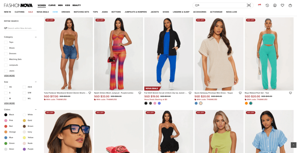 halaman toko contoh website dropshipping fashion nova