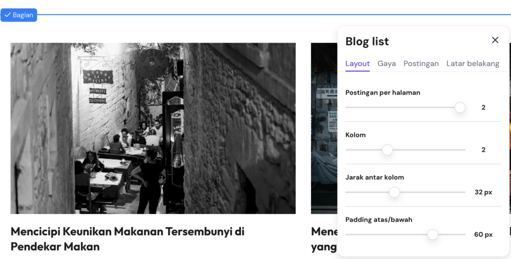 mengedit blog list di website builder hostinger