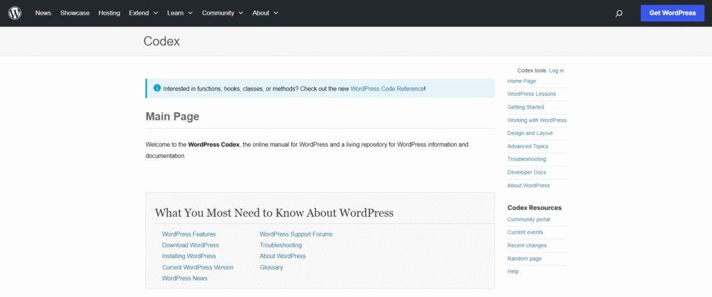Halaman WordPress Codex
