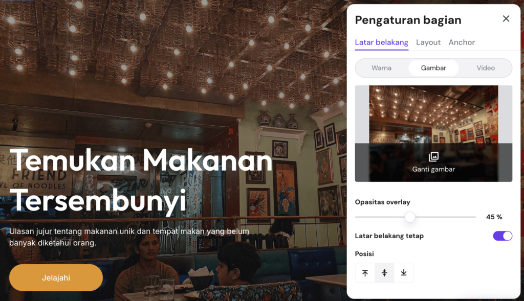 mengedit bagian di website builder hostinger