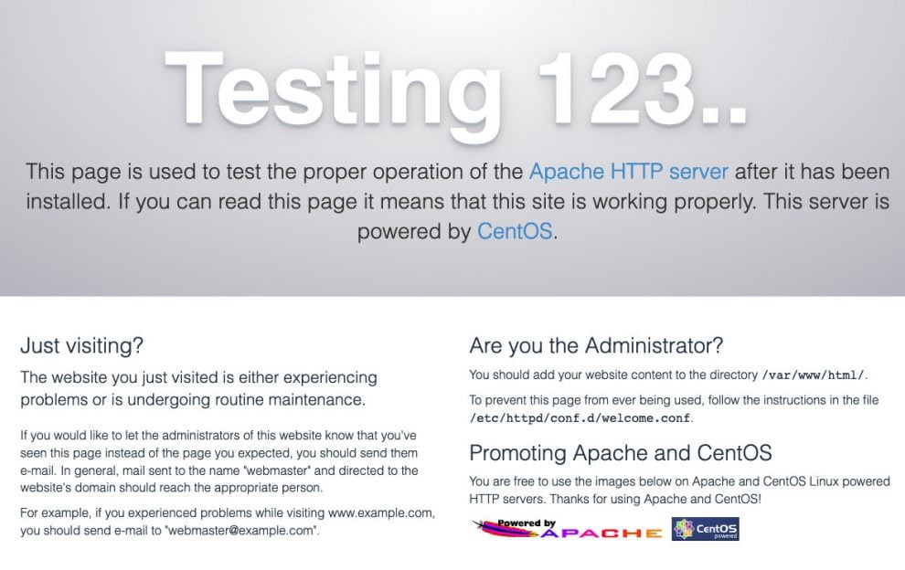 Apache testing splash screen