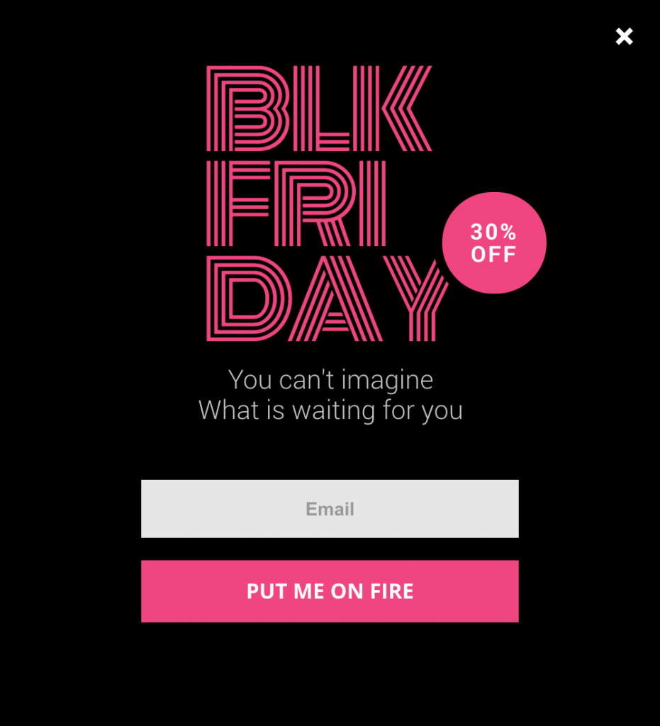 Contoh pop-up Black Friday