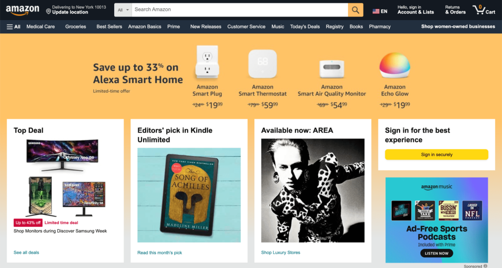 tampilan homepage amazon