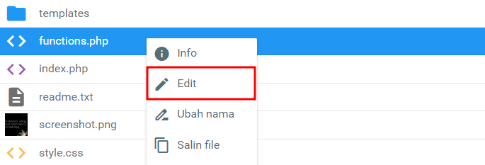 Edit file functions.php pada folder Themes