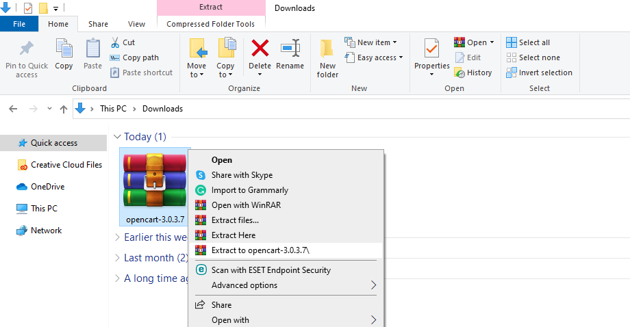 Ekstrak file ZIP OpenCart