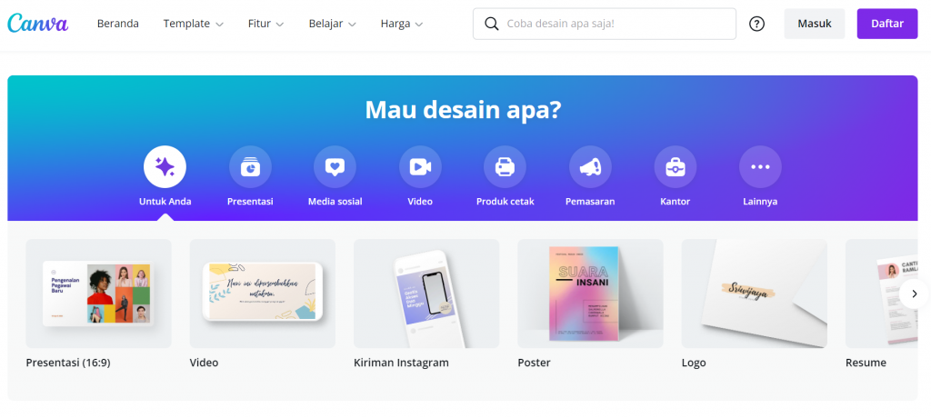 Canva untuk desain gambar dan foto sendiri